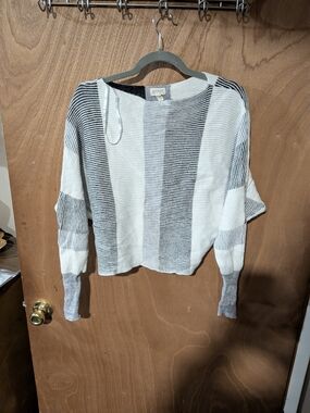 Greige White and Gray Striped Women’s Sweater